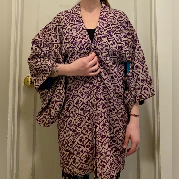 VGUC Beautiful Vintage Handmade Traditional Haori Jacket Kimono Floral Silk(?) - Picture 11 of 16